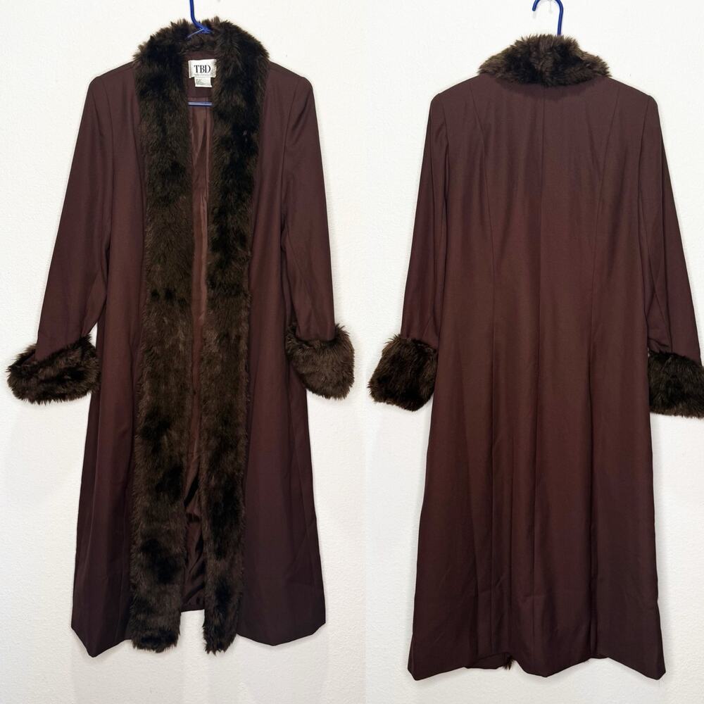 Vintage Penny Lane Faux Fur Long Coat Y2K Brown Jacket
